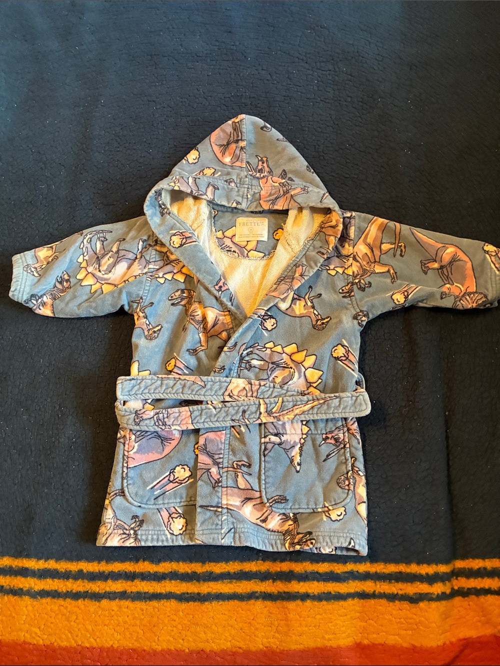 Frette Blue Dinosaur Hooded Kids Robe with Belt